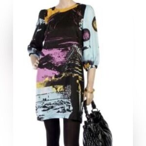 See by Chloe Black Abstract Print Silk Long Sleeve Tunic